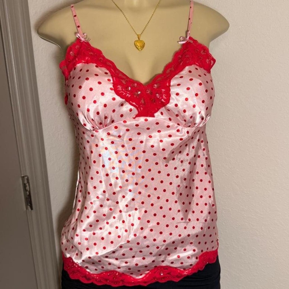 Candie's pink/red polka dot cami top